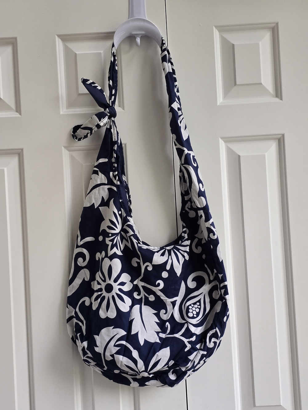 Navy & White Floral Shoulder Hobo Bag